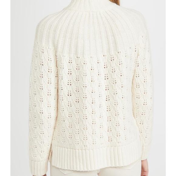 Madewell Pointelle Stitch-Mix Mockneck Merino wool blend Sweater S Antique Cream - Picture 12 of 13